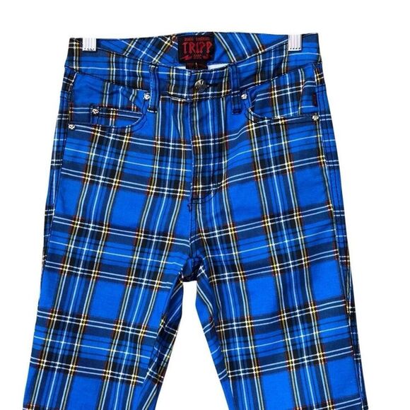 Tripp nyc Daang Goodman high waist T-back jean royal plaid skinny - Picture 9 of 11